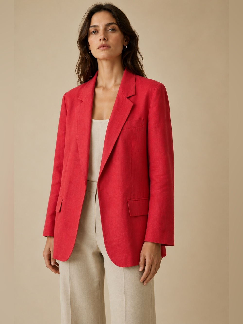 MaxMara Made in Italy 100% Linen Oversized Blazer Coral Red Size 8 Coastal Luxe